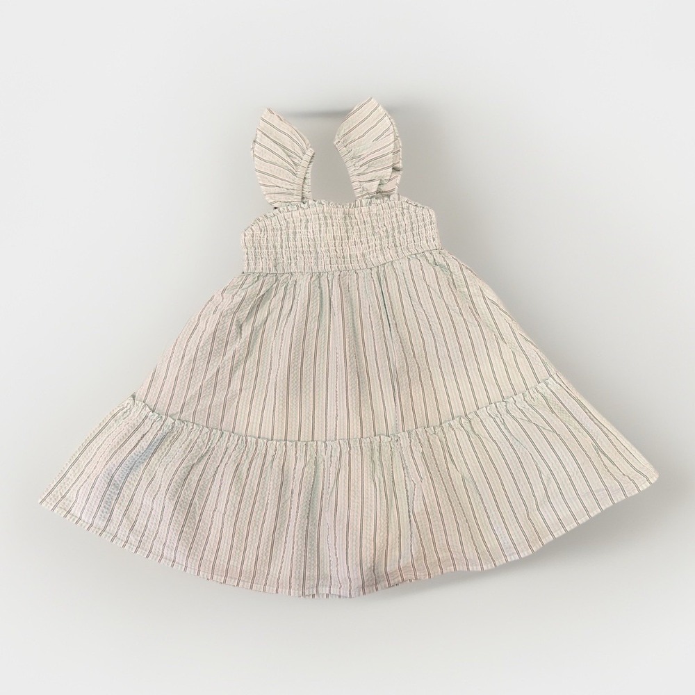 Cotton On Kids Dress Girls 7 Green Stripe Smocked Flutter Sleeve Gigi Sundress